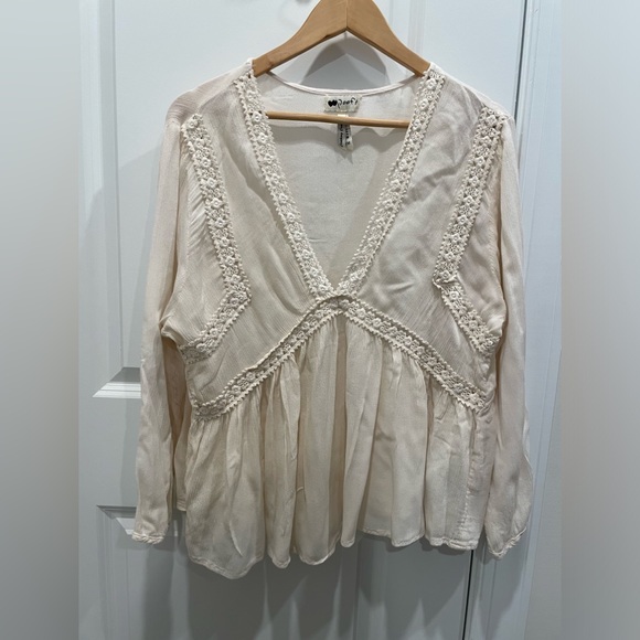 Poof! Tops - Poof Embroidered Peasant Blouse in Cream Sz M